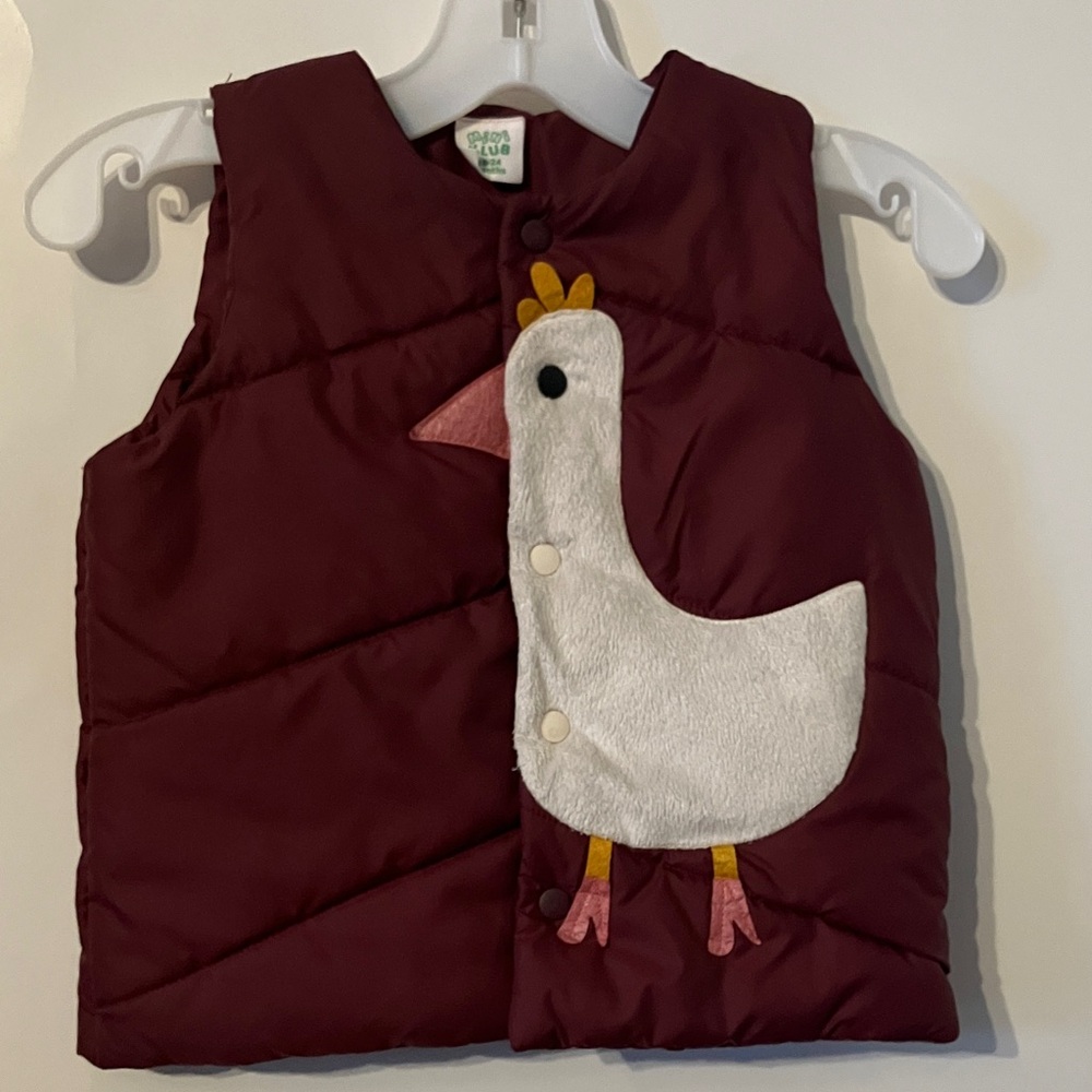 Charming Burgundy Vest with Duck Appliqué
